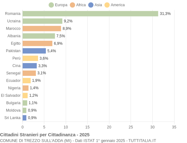 Grafico cittadinanza stranieri - Trezzo sull'Adda 2025
