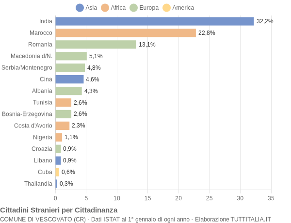 Grafico cittadinanza stranieri - Vescovato 2007