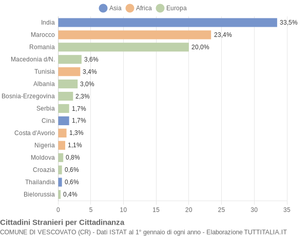 Grafico cittadinanza stranieri - Vescovato 2009