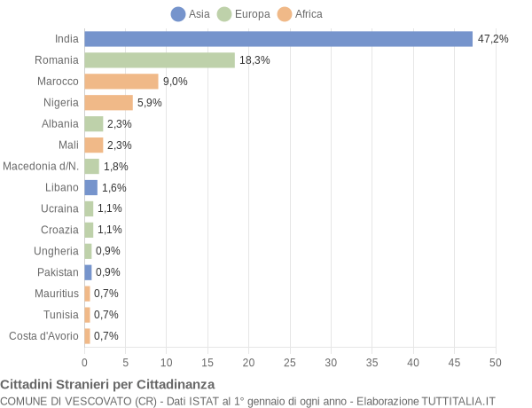 Grafico cittadinanza stranieri - Vescovato 2021