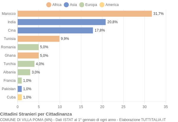 Grafico cittadinanza stranieri - Villa Poma 2008