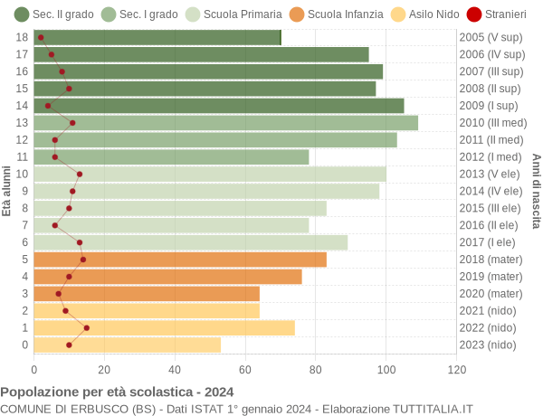 Grafico Popolazione in età scolastica - Erbusco 2024