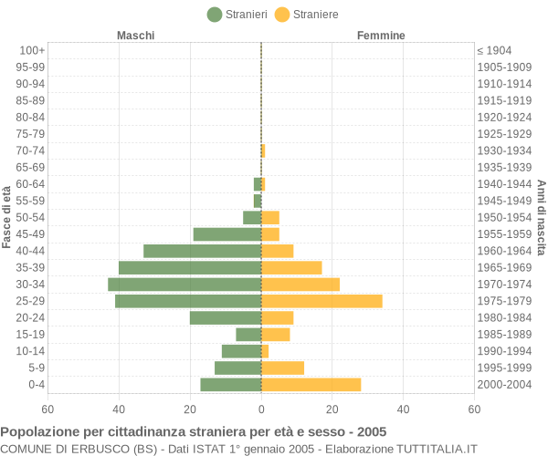 Grafico cittadini stranieri - Erbusco 2005