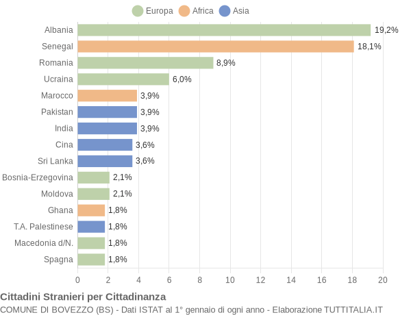 Grafico cittadinanza stranieri - Bovezzo 2004