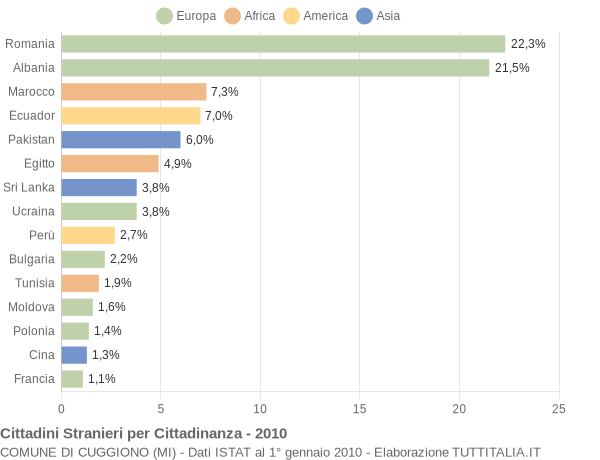 Grafico cittadinanza stranieri - Cuggiono 2010