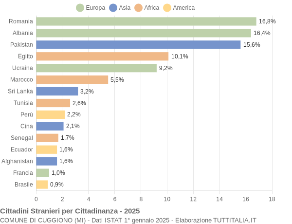Grafico cittadinanza stranieri - Cuggiono 2025