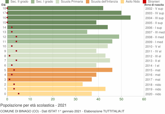 Grafico Popolazione in età scolastica - Binago 2021