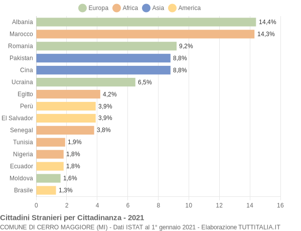 Grafico cittadinanza stranieri - Cerro Maggiore 2021