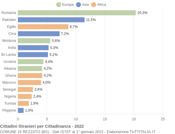 Grafico cittadinanza stranieri - Rezzato 2022