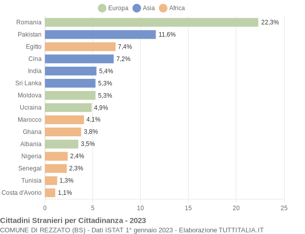 Grafico cittadinanza stranieri - Rezzato 2023