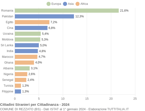 Grafico cittadinanza stranieri - Rezzato 2024