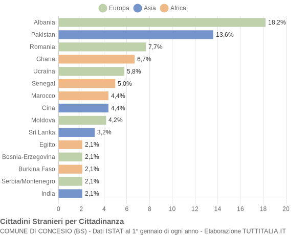 Grafico cittadinanza stranieri - Concesio 2006