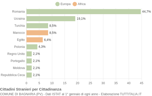 Grafico cittadinanza stranieri - Bagnaria 2009