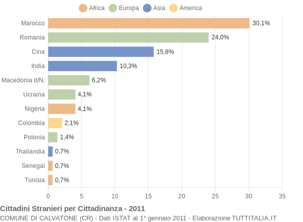 Grafico cittadinanza stranieri - Calvatone 2011