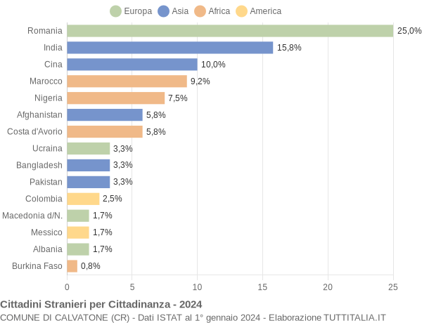 Grafico cittadinanza stranieri - Calvatone 2024