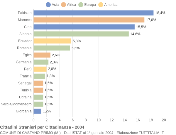 Grafico cittadinanza stranieri - Castano Primo 2004