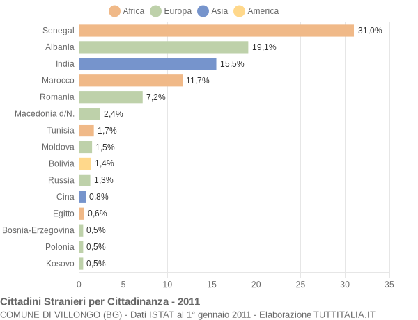 Grafico cittadinanza stranieri - Villongo 2011