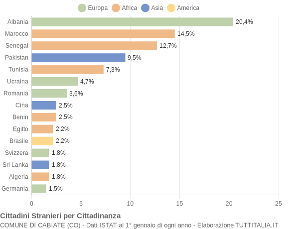 Grafico cittadinanza stranieri - Cabiate 2004