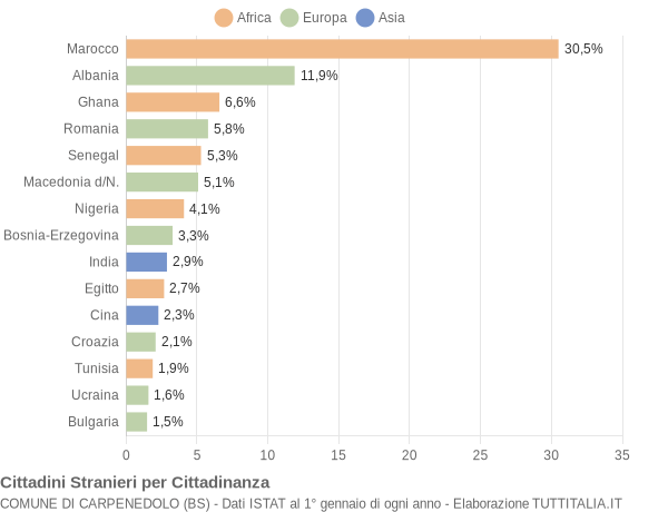 Grafico cittadinanza stranieri - Carpenedolo 2004