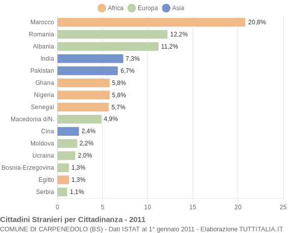 Grafico cittadinanza stranieri - Carpenedolo 2011