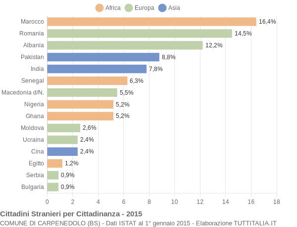 Grafico cittadinanza stranieri - Carpenedolo 2015