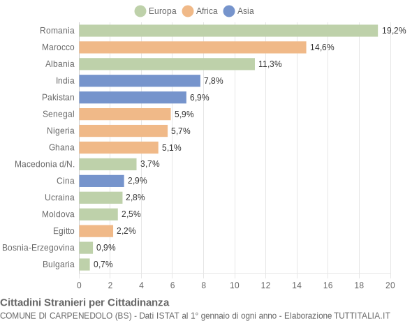 Grafico cittadinanza stranieri - Carpenedolo 2019