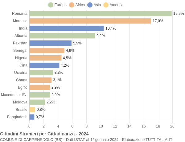 Grafico cittadinanza stranieri - Carpenedolo 2024