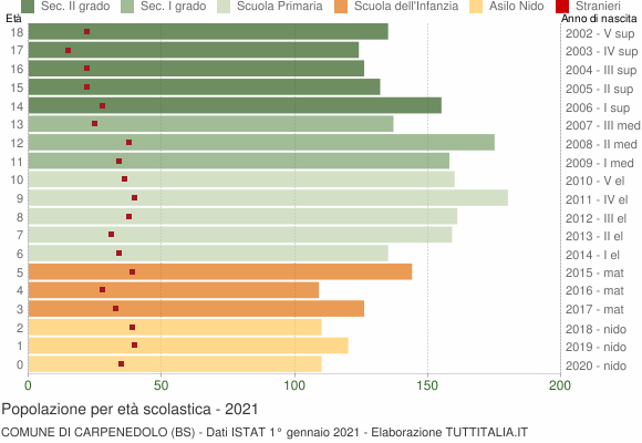 Grafico Popolazione in età scolastica - Carpenedolo 2021