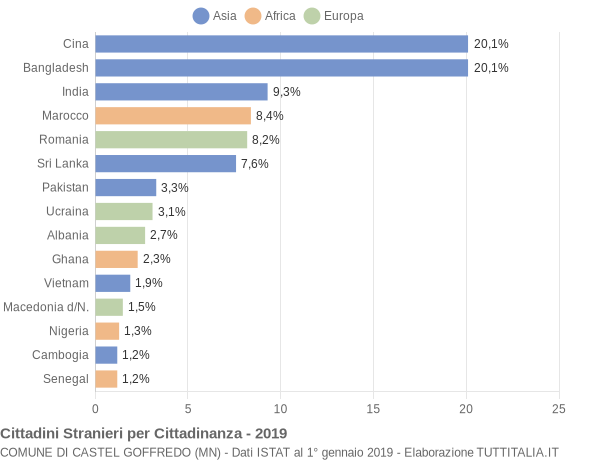 Grafico cittadinanza stranieri - Castel Goffredo 2019