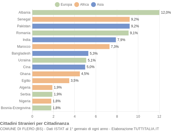 Grafico cittadinanza stranieri - Flero 2009