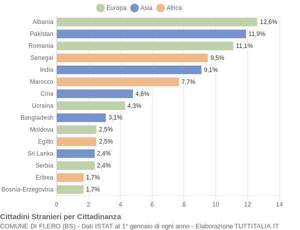 Grafico cittadinanza stranieri - Flero 2013