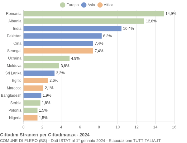 Grafico cittadinanza stranieri - Flero 2024