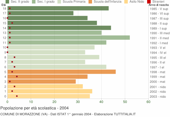 Grafico Popolazione in età scolastica - Morazzone 2004