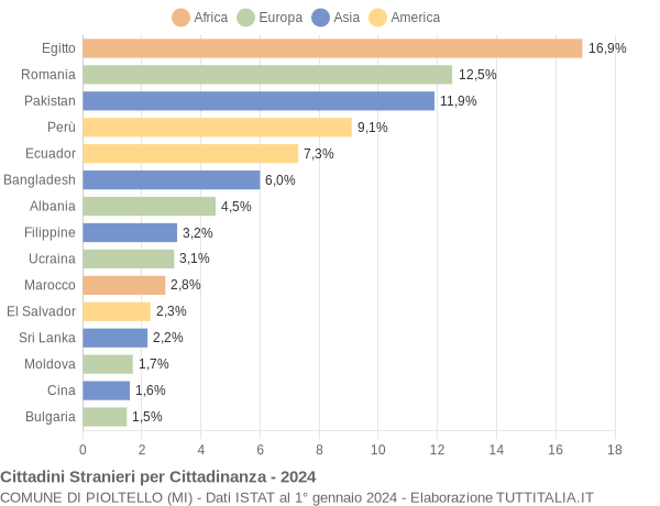 Grafico cittadinanza stranieri - Pioltello 2024