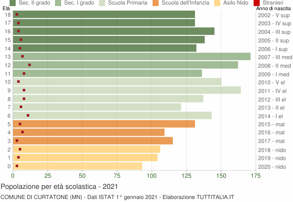 Grafico Popolazione in età scolastica - Curtatone 2021