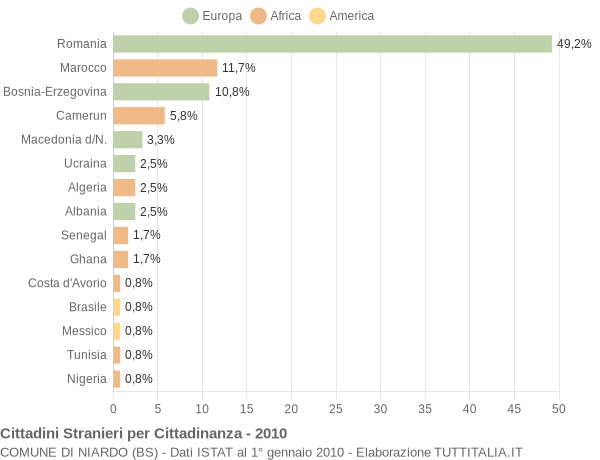 Grafico cittadinanza stranieri - Niardo 2010