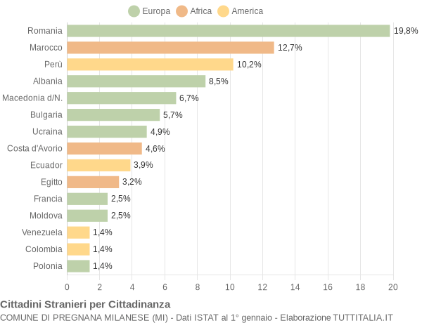 Grafico cittadinanza stranieri - Pregnana Milanese 2009