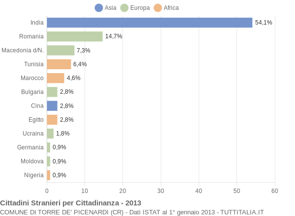 Grafico cittadinanza stranieri - Torre de' Picenardi 2013