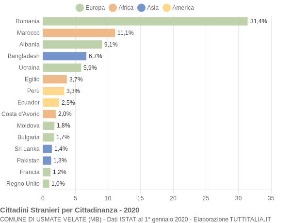 Grafico cittadinanza stranieri - Usmate Velate 2020