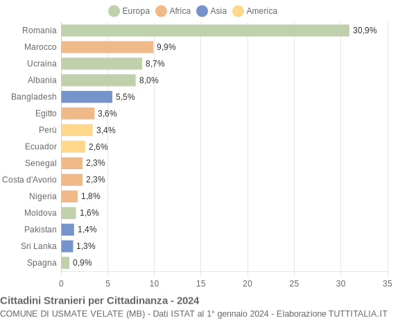 Grafico cittadinanza stranieri - Usmate Velate 2024