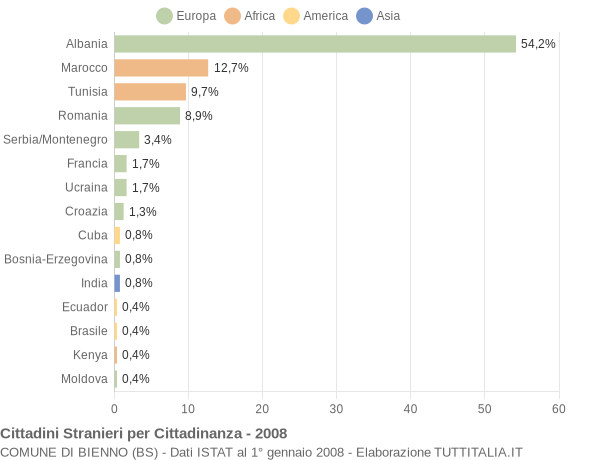 Grafico cittadinanza stranieri - Bienno 2008