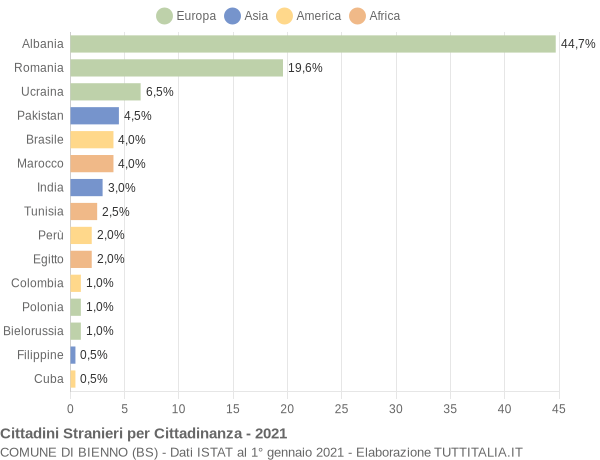 Grafico cittadinanza stranieri - Bienno 2021