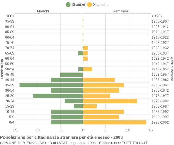 Grafico cittadini stranieri - Bienno 2003