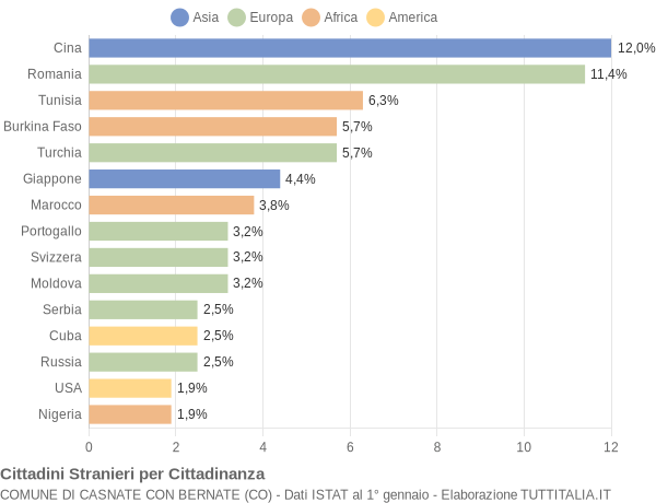 Grafico cittadinanza stranieri - Casnate con Bernate 2010