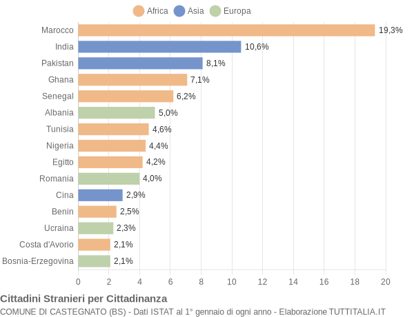 Grafico cittadinanza stranieri - Castegnato 2005