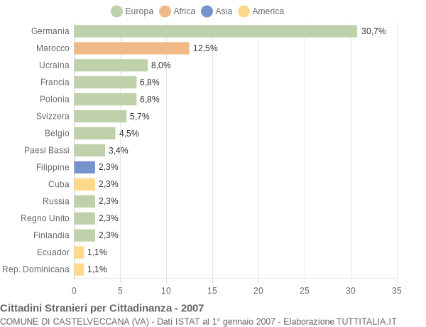 Grafico cittadinanza stranieri - Castelveccana 2007
