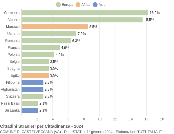 Grafico cittadinanza stranieri - Castelveccana 2024