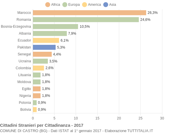 Grafico cittadinanza stranieri - Castro 2017