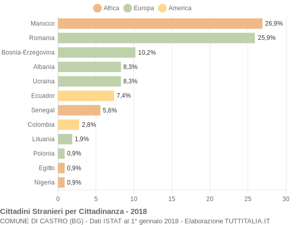 Grafico cittadinanza stranieri - Castro 2018