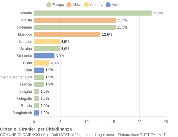 Grafico cittadinanza stranieri - Dairago 2005